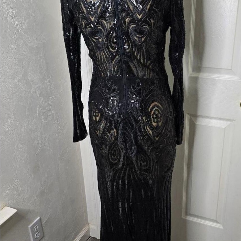 Fashion Nova Black Sequin Long Sleeve Bodycon Dress